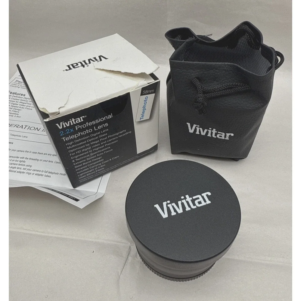 Vivitar 2.2x Professional Telephoto Lens 58mm HD4 Optics VIV-58T Unused *READ...